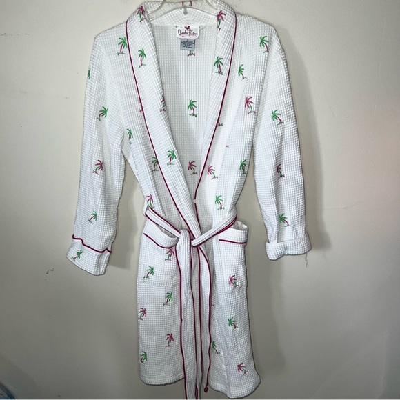 Quacker Factory Waffle Knit Palm Tree Robe Belted Size Large - Picture 6 of 8